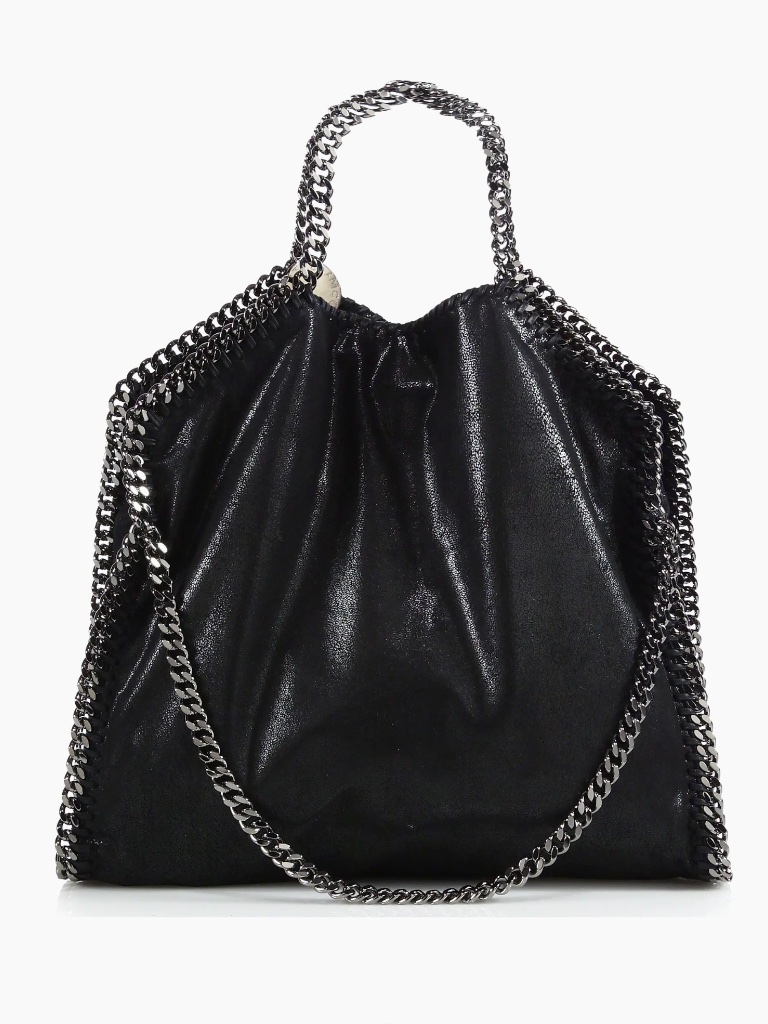 Stella Mccartney Falabella Tote Bag Black Silver Chain Clutch Handbag Purse
